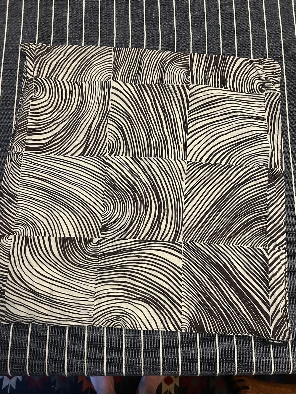 Marimekko Black and White Swirl Patchwork Accent Pillow Cover
